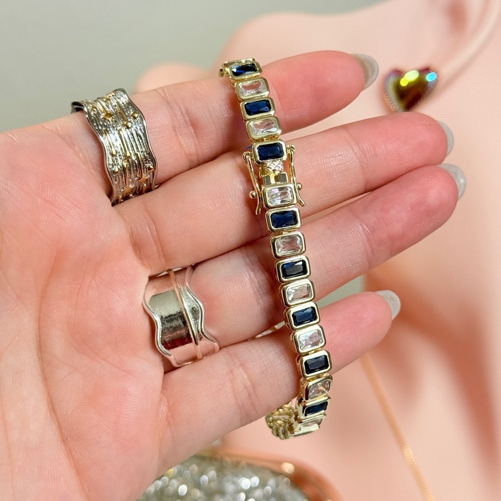 Stella Rose London Blue and Clear Zirconia Gold Bracelet - Picture 10 of 13